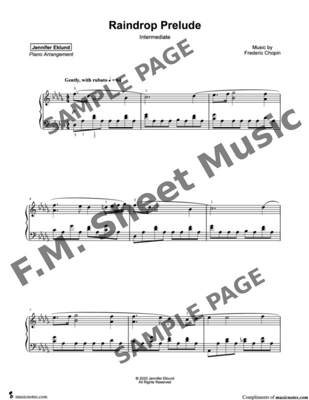 Raindrop Prelude Intermediate Piano By F M Sheet Music Pop
